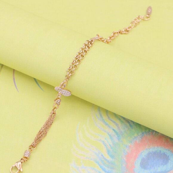 "Elegant Rose Gold Plated Bee Charm Bracelet with Dual Chain Design, XPBL0923 - Picture 4 of 12